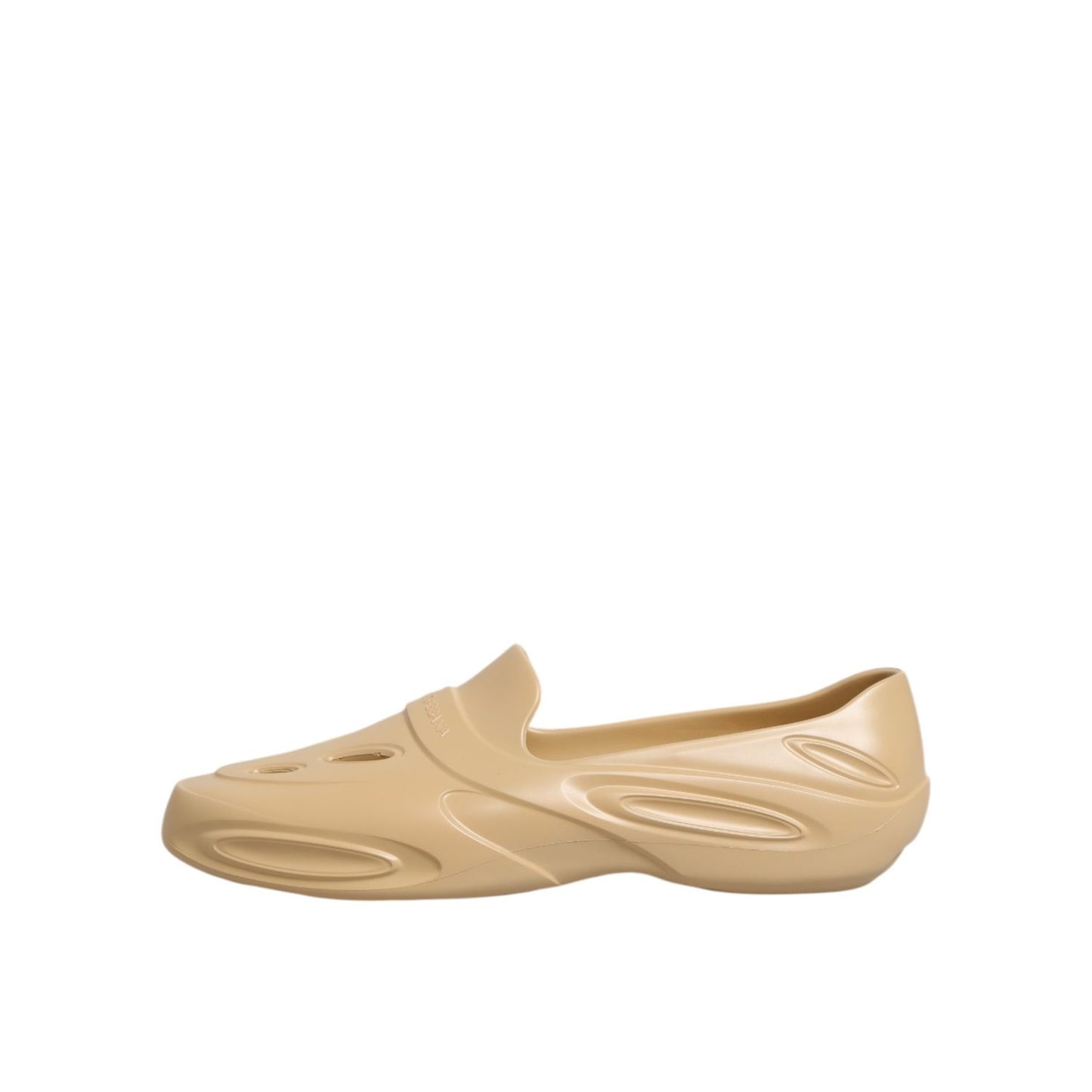 Dolce & Gabbana Beige Rubber Slides Low Top Sneakers Shoes, sleek slip-on design with logo details, perfect for casual streetwear style.