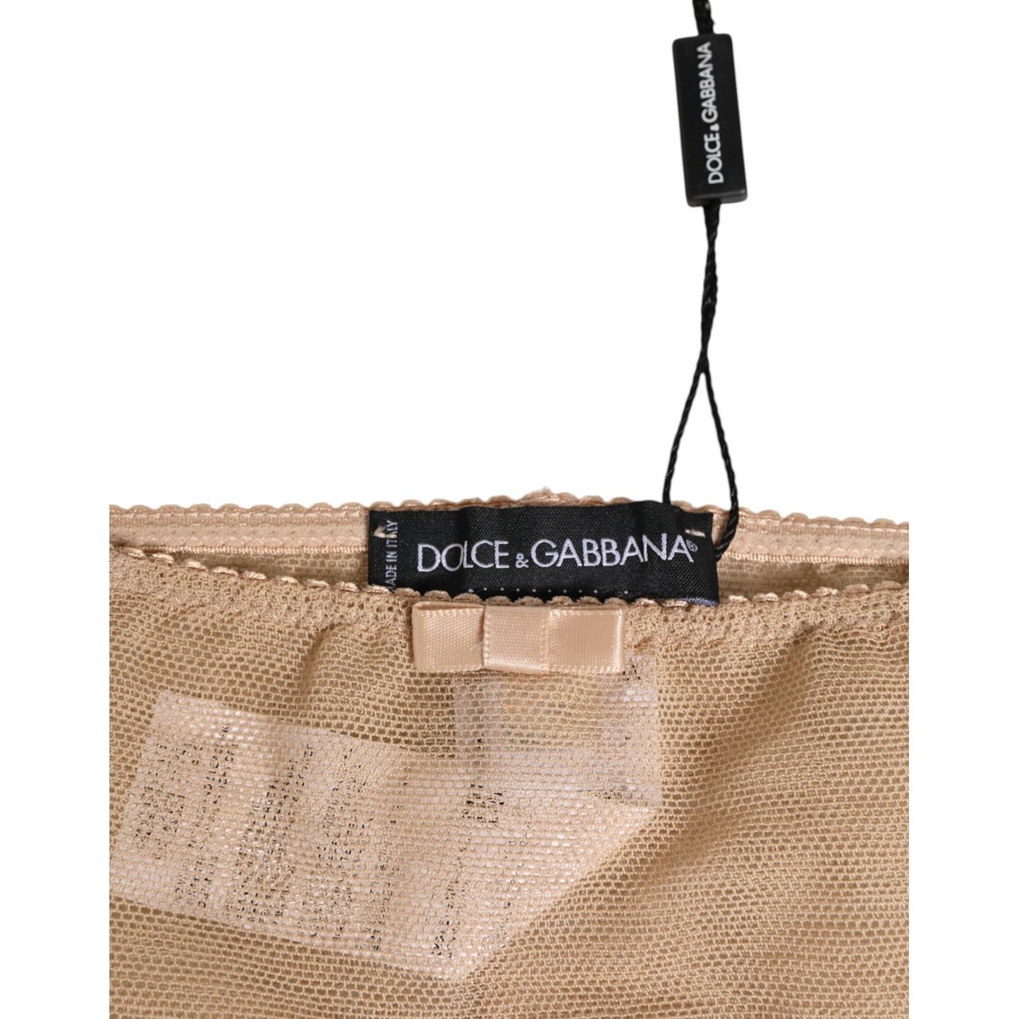 Dolce & Gabbana Beige Shaping Control Panty Underwear with label and logo details, showcasing luxury craftsmanship and stretch fabric.