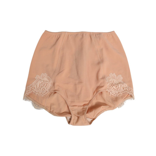 Dolce & Gabbana Beige Silk Stretch High Waist Girdle Underwear displaying luxurious fabric and brand logo.