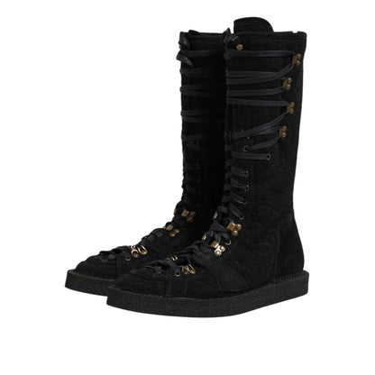 Dolce & Gabbana Black Alpaca Wool Suede Mid Calf Boots Shoes showcasing premium materials and elegant silhouette.