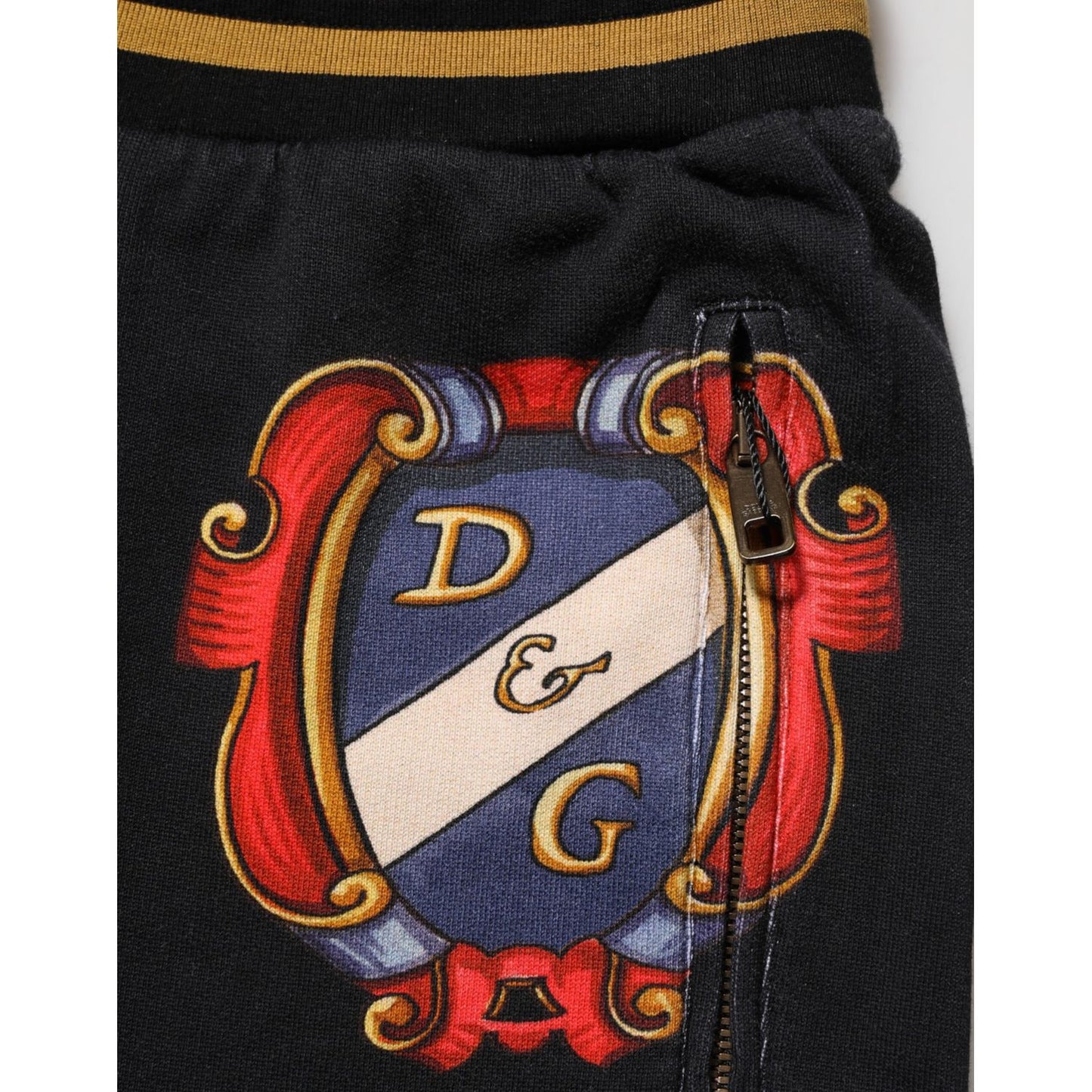 Dolce & Gabbana Black Baroque Crest Logo Men Trackpants Pants embroidered crest detail