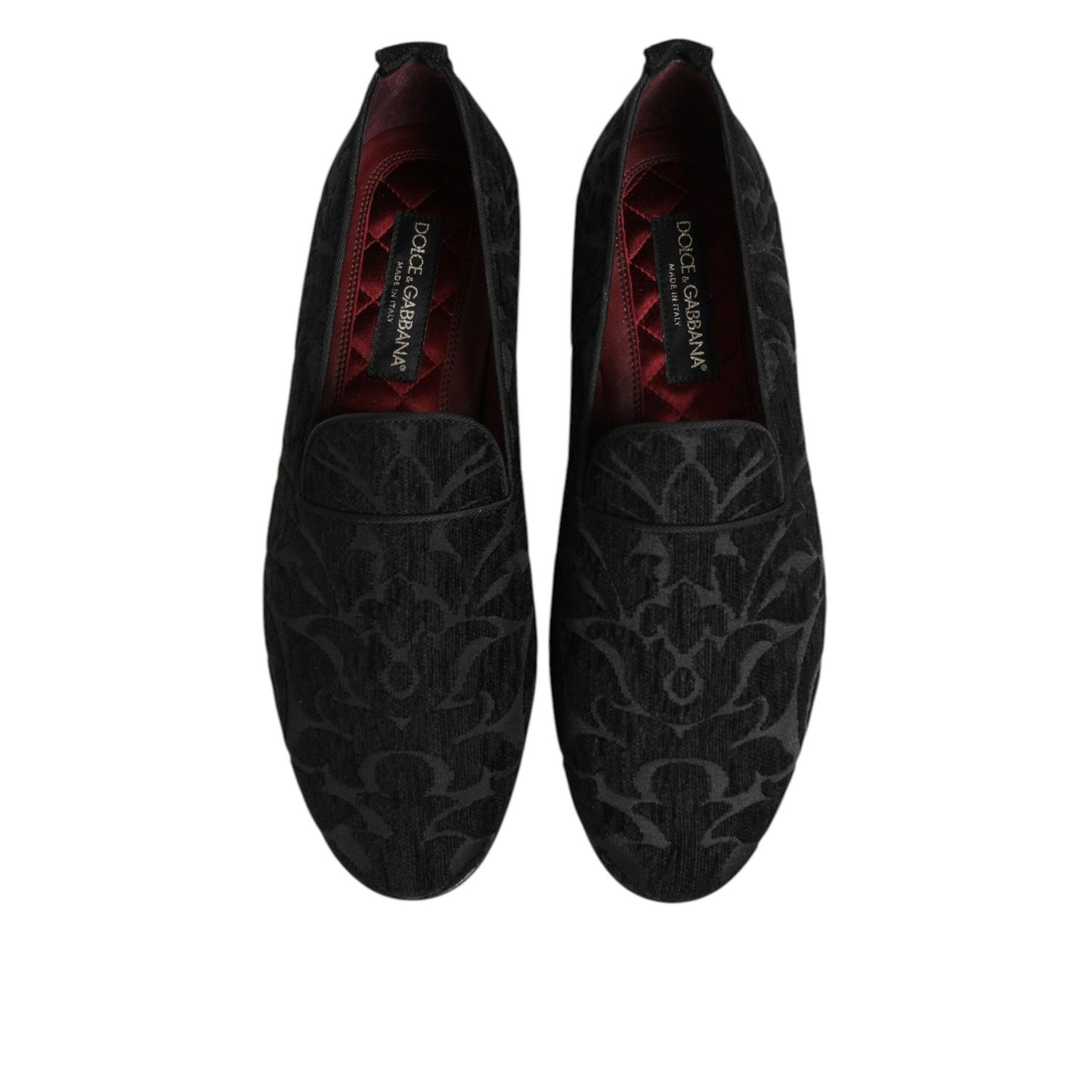 Dolce & Gabbana Black Brocade Loafers Slip On Men Dress Shoes top view