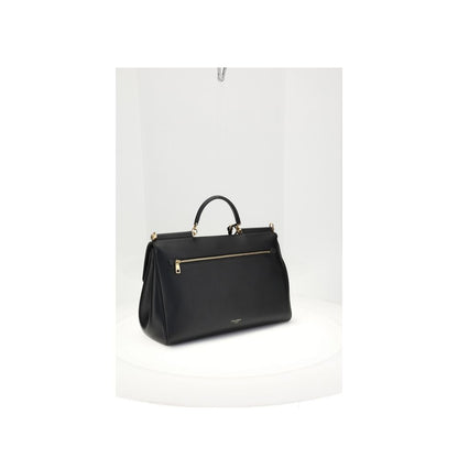 Dolce & Gabbana Black Calf Leather Bos Taurus Shoulder Bag with leather handles and adjustable strap, AW25 collection.