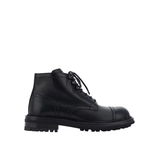 Dolce & Gabbana Black Calfskin Lace-Up Boots