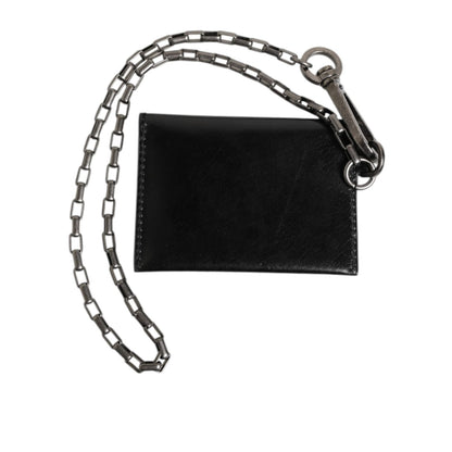 Dolce & Gabbana Black Cavallo Leather Wallet Chain Snap Bifold Card Holder