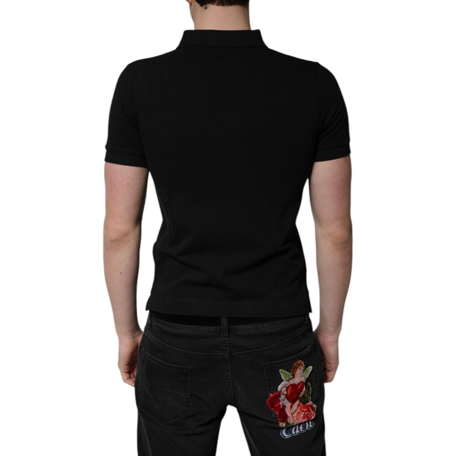 Dolce & Gabbana Black Cotton DG Logo Collared Polo T-shirt