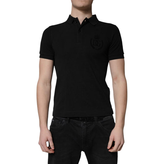 Dolce & Gabbana Black Cotton DG Logo Collared Polo T-shirt with short sleeves and regular fit