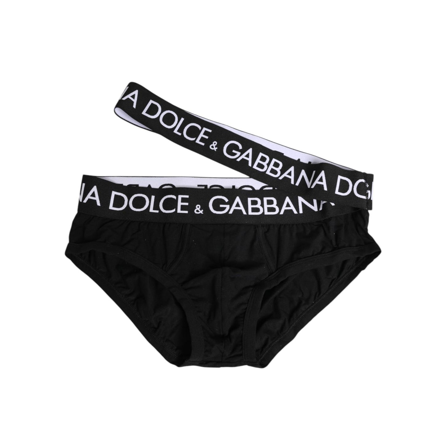 Dolce & Gabbana Black Cotton Elastic Logo Waistband Swimwear with logo detail and comfortable fit.