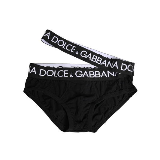 Dolce & Gabbana Black Cotton Elastic Logo Waistband Swimwear with logo detail and comfortable fit.