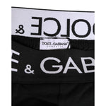Dolce & Gabbana Black Cotton Elastic Logo Waistband Swimwear featuring detailed logo on waistband for stylish comfort.