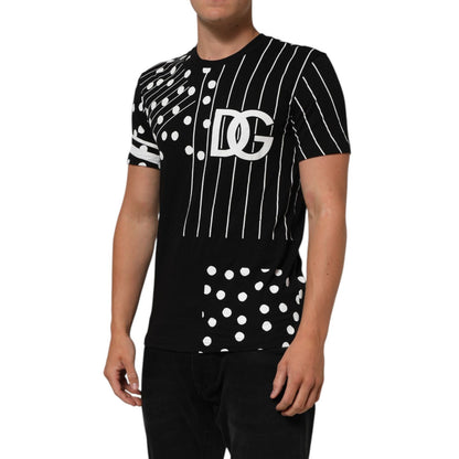Dolce & Gabbana Black Cotton Polka Dots Round Neck T-shirt