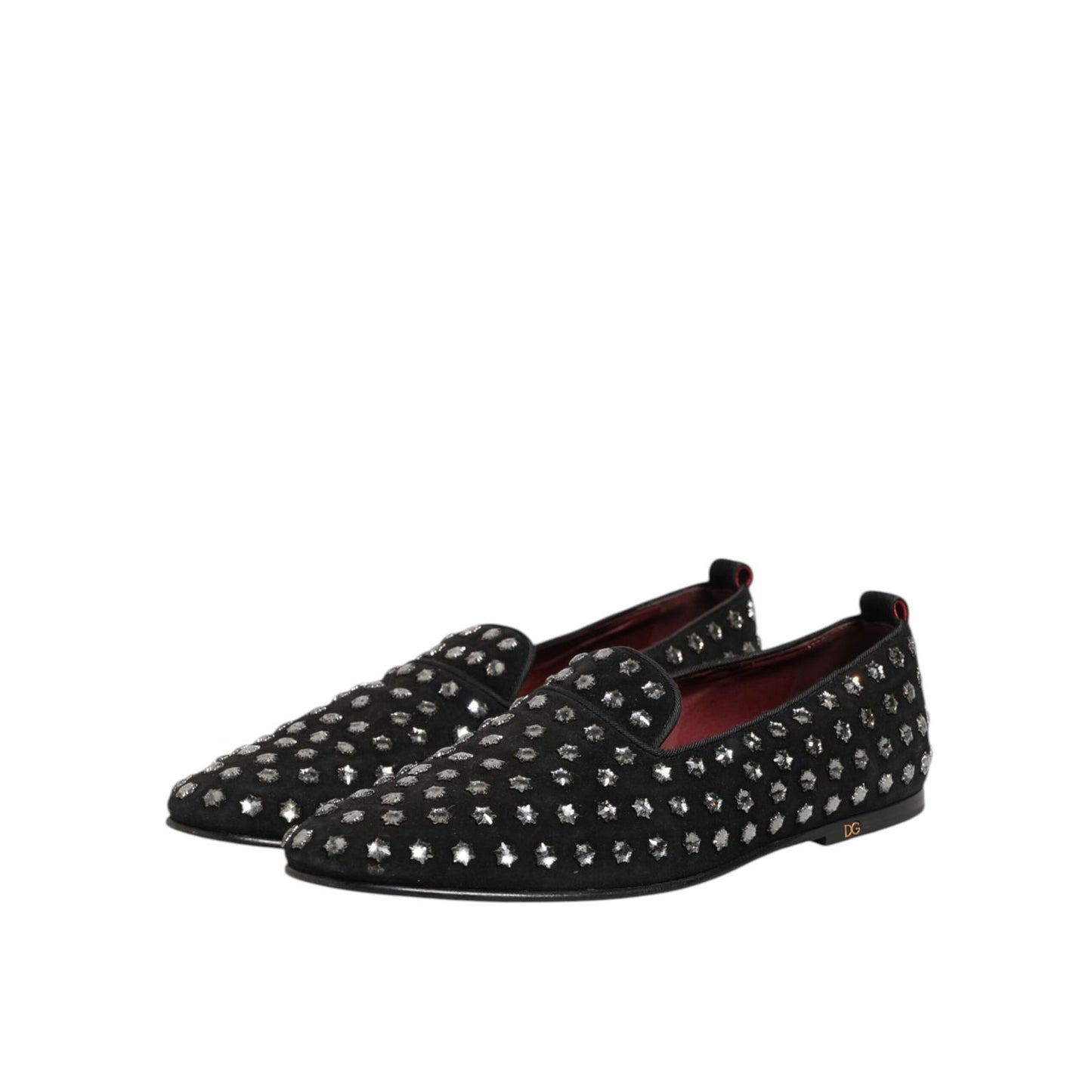 Dolce & Gabbana Black Crystal Embellished Loafers Dress Shoes with sparkling details and classic slip-on design for formal occasions.