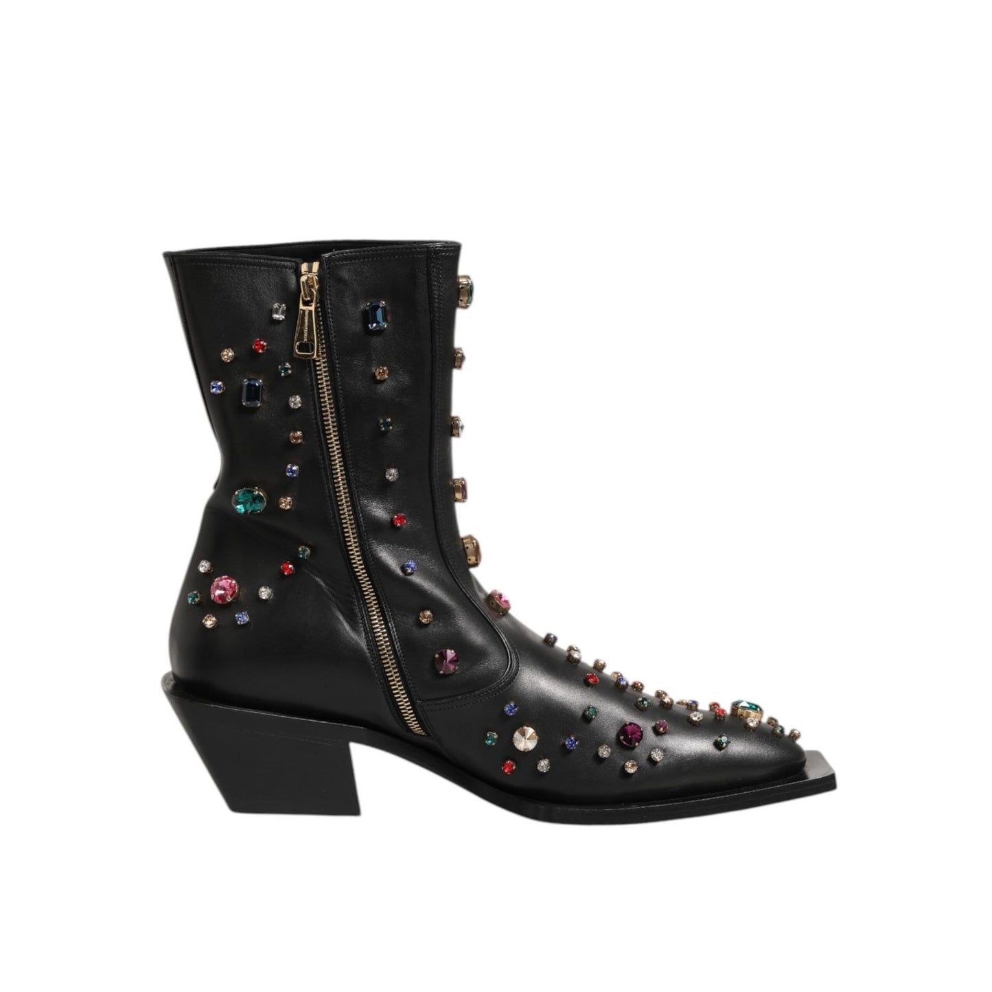 Dolce & Gabbana Black Crystal Embellished Men Short Boots Shoes with zipper and colorful crystal details