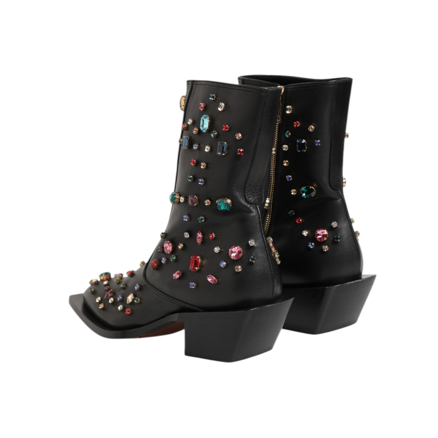 Dolce & Gabbana Black Crystal Embellished Men Short Boots Shoes with sparkling crystal embellishments, side view showcasing elegant design.