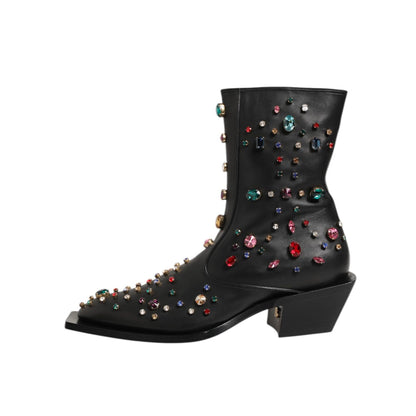 Dolce & Gabbana Black Crystal Embellished Men Short Boots Shoes for a trendy and sophisticated look