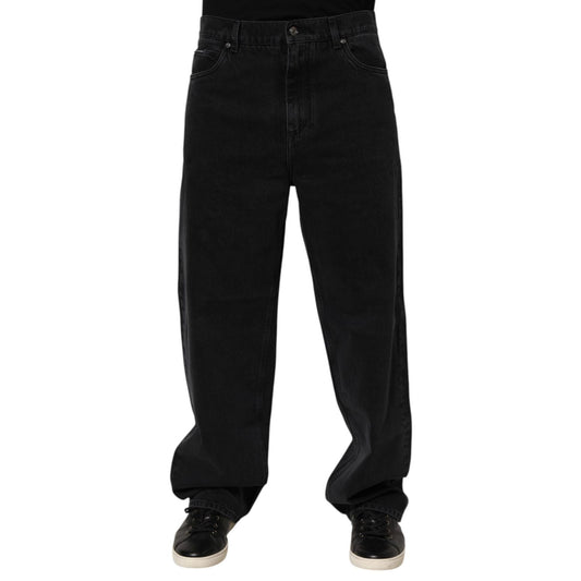 Dolce & Gabbana Black Denim Wide Leg Relaxed Fit Pants Jeans, featuring 100% cotton and a classic five-pocket design with luxury logo.