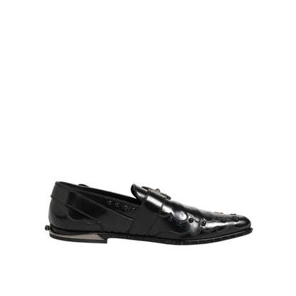 Dolce & Gabbana Black Embellished Dress Monk Strap Shoes crafted from premium leather with a sophisticated design, side view.
