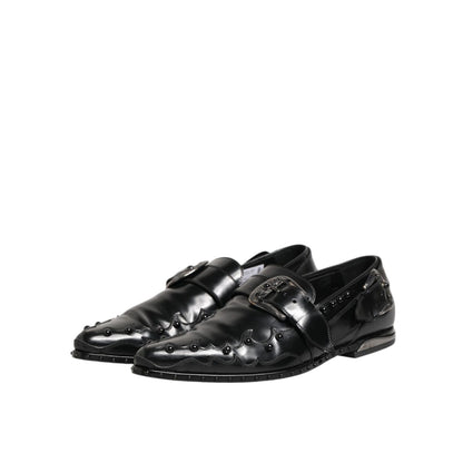 Dolce & Gabbana Black Embellished Dress Monk Strap Shoes, luxury leather footwear with sophisticated design for formal occasions.