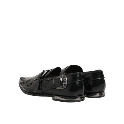Dolce & Gabbana Black Embellished Dress Monk Strap Shoes, premium leather, rear view, sophisticated and bold design, formal footwear