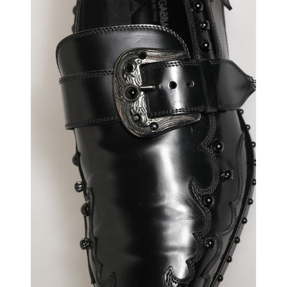 Dolce & Gabbana Black Embellished Dress Monk Strap Shoes with detailed buckle and leather design.