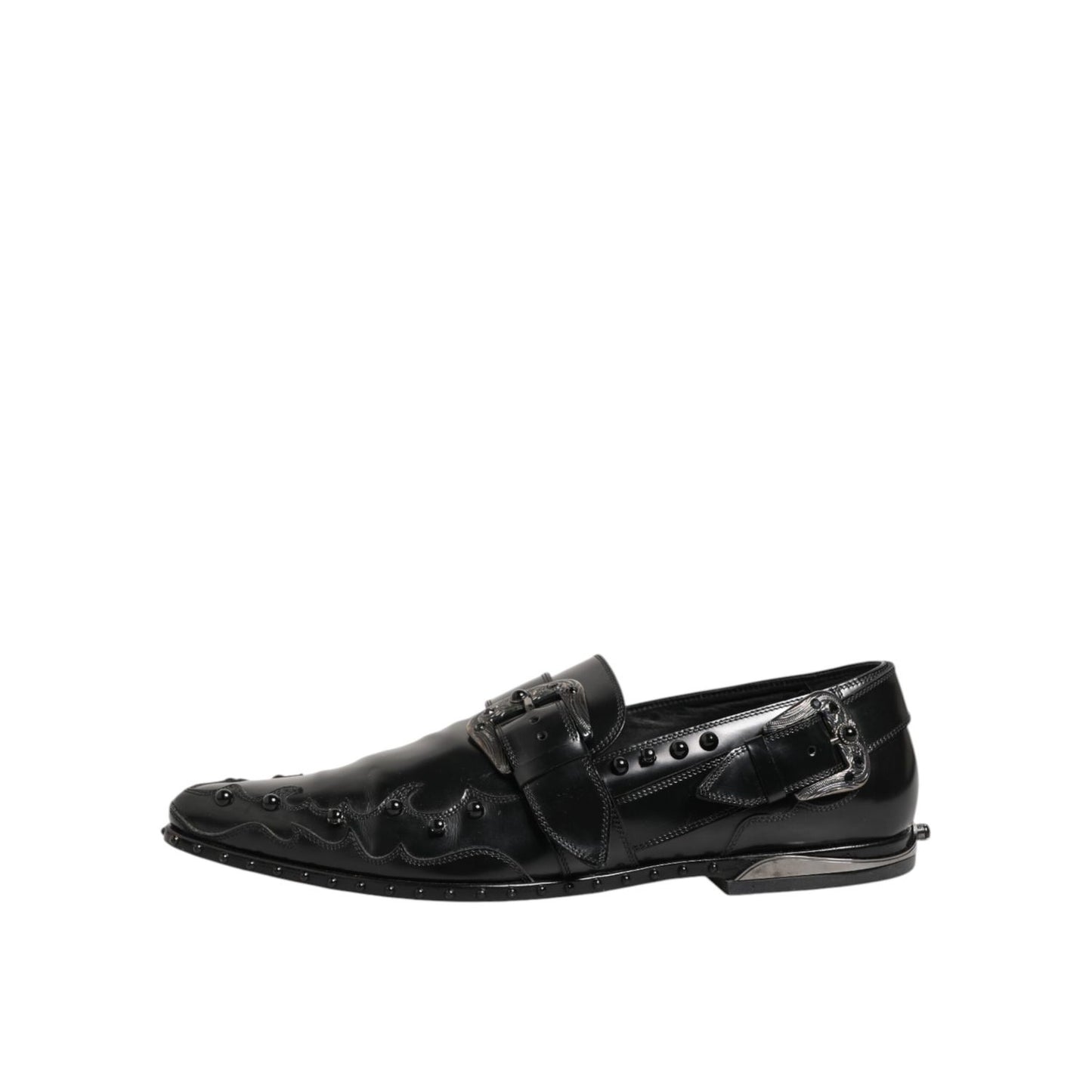 Dolce & Gabbana Black Embellished Dress Monk Strap Shoes, men's premium leather formal footwear with bold embellishments.