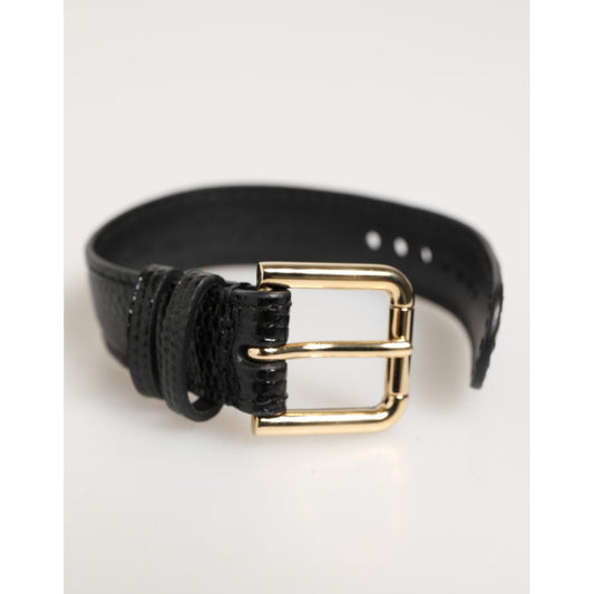 Dolce & Gabbana Black Embossed Leather Gold Buckle Belt Strap Bracelet luxury fashion accessory