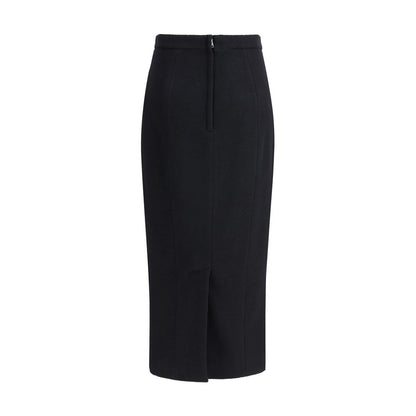 Dolce & Gabbana Black Fleece Wool Long Skirt with back slit and high waistband, showcasing elegant tailoring for AW25.