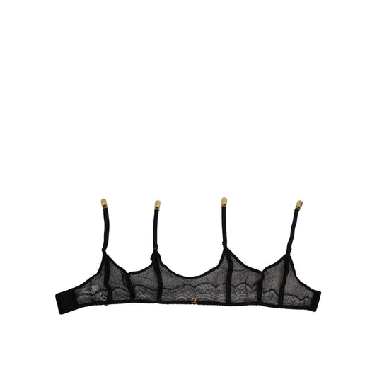 Dolce & Gabbana Black Floral Lace Nylon Strap Garter Underwear with elegant design and logo detail, made in Italy.