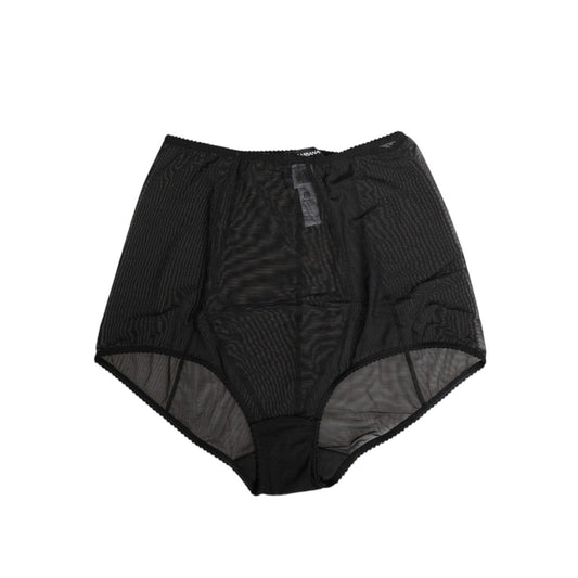Dolce & Gabbana Black High Waist Mesh Sheer Shapewear Underwear, high-waist briefs with logo details, made in Italy, modern design.