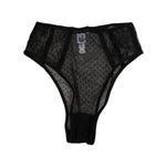 Dolce & Gabbana Black Lace Polka Dot Mesh High Waist Underwear with sheer design and delicate lace accents, showcasing Italian craftsmanship.