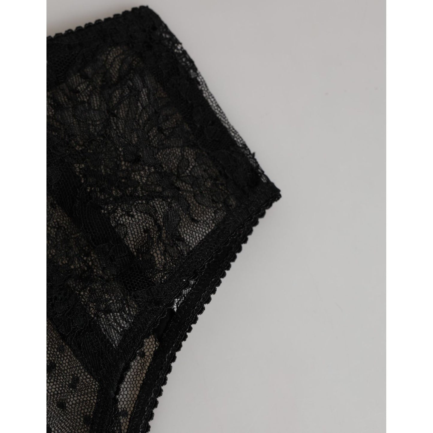 Dolce & Gabbana Black Lace Polka Dot Mesh High Waist Underwear detail showing lace accents and delicate mesh design.