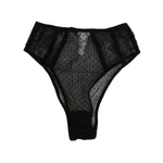 Dolce & Gabbana Black Lace Polka Dot Mesh High Waist Underwear featuring elegant lace design, sculpting fit, and logo detail.
