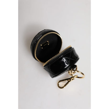 Dolce & Gabbana Black Lamb Leather DG Crystal Round Coin Purse Wallet