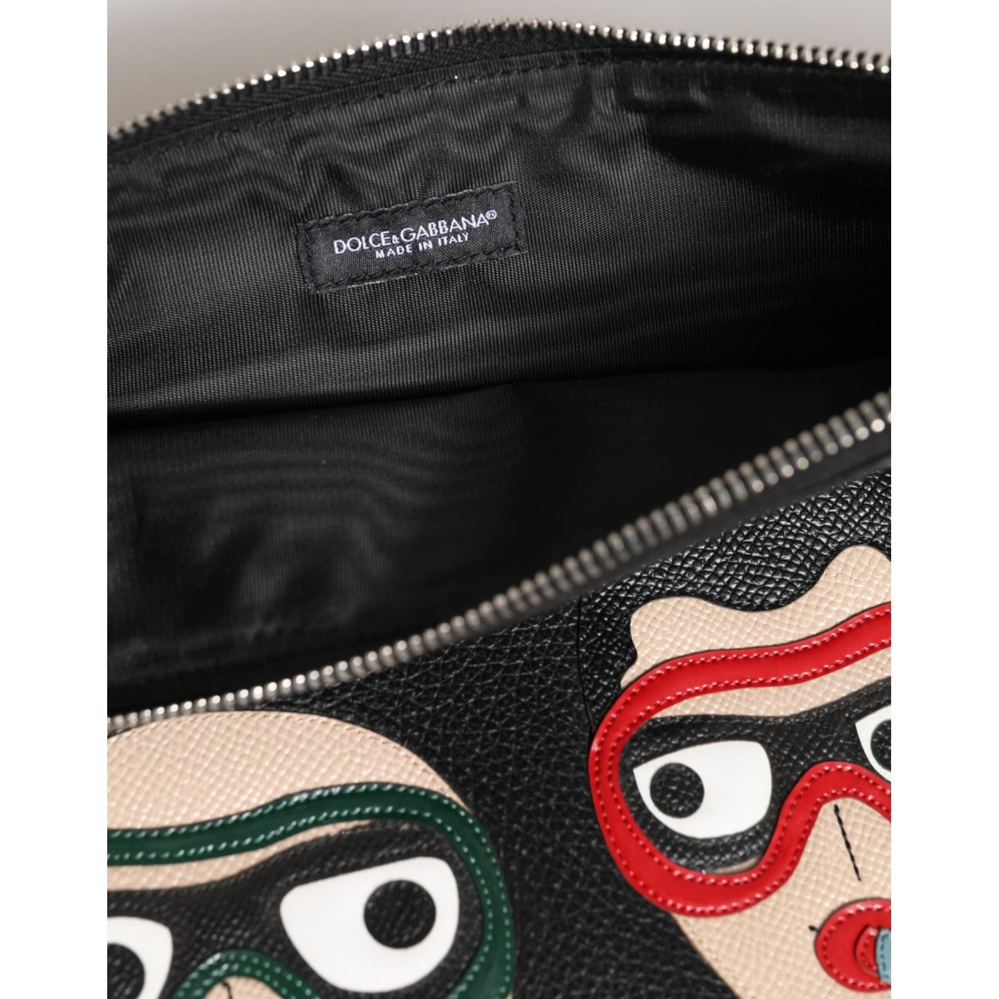 Dolce & Gabbana Black Leather #DGFAMILY Embellished Men Clutch Pouch Bag