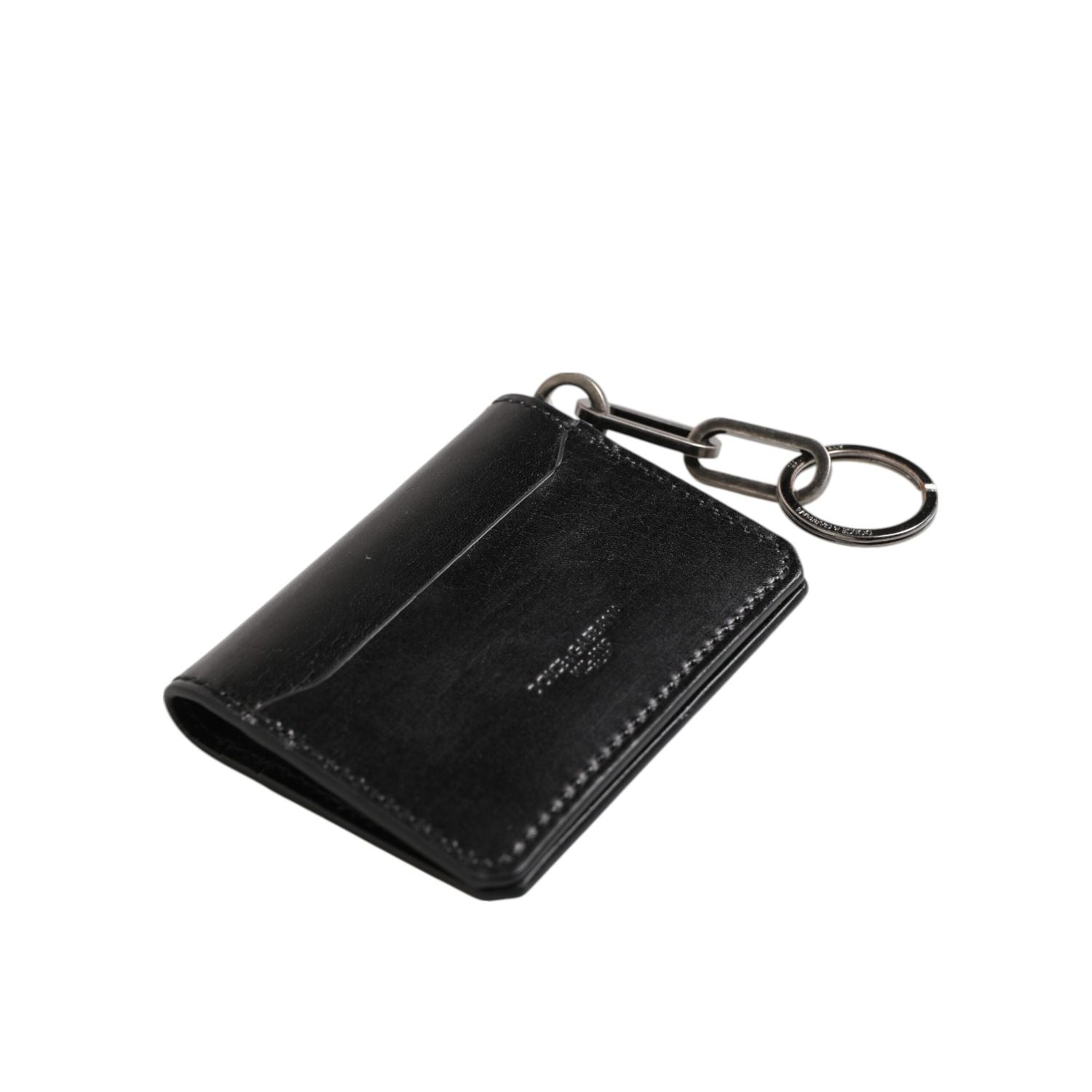 Dolce & Gabbana Black Leather Logo Embossed Key Chain Card Holder Wallet