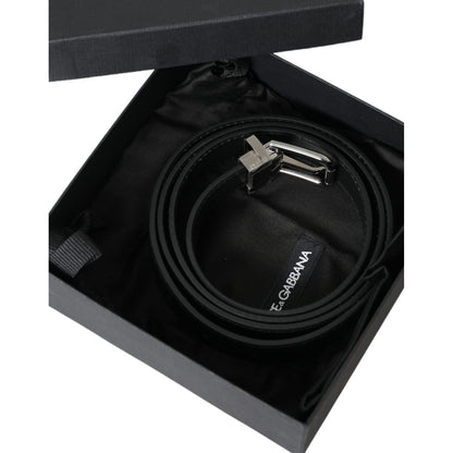 Dolce & Gabbana Black Leather Silver Metal Buckle Men Belt