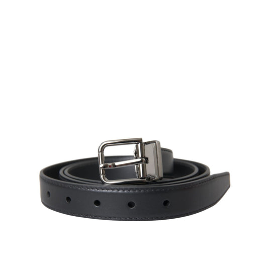 Dolce & Gabbana Black Leather Silver Metal Buckle Men Belt, Italian made, preowned with tags, luxury fashion accessory