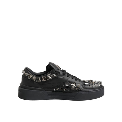 Dolce & Gabbana Black Leather Studded Low Top Sneakers Shoes
