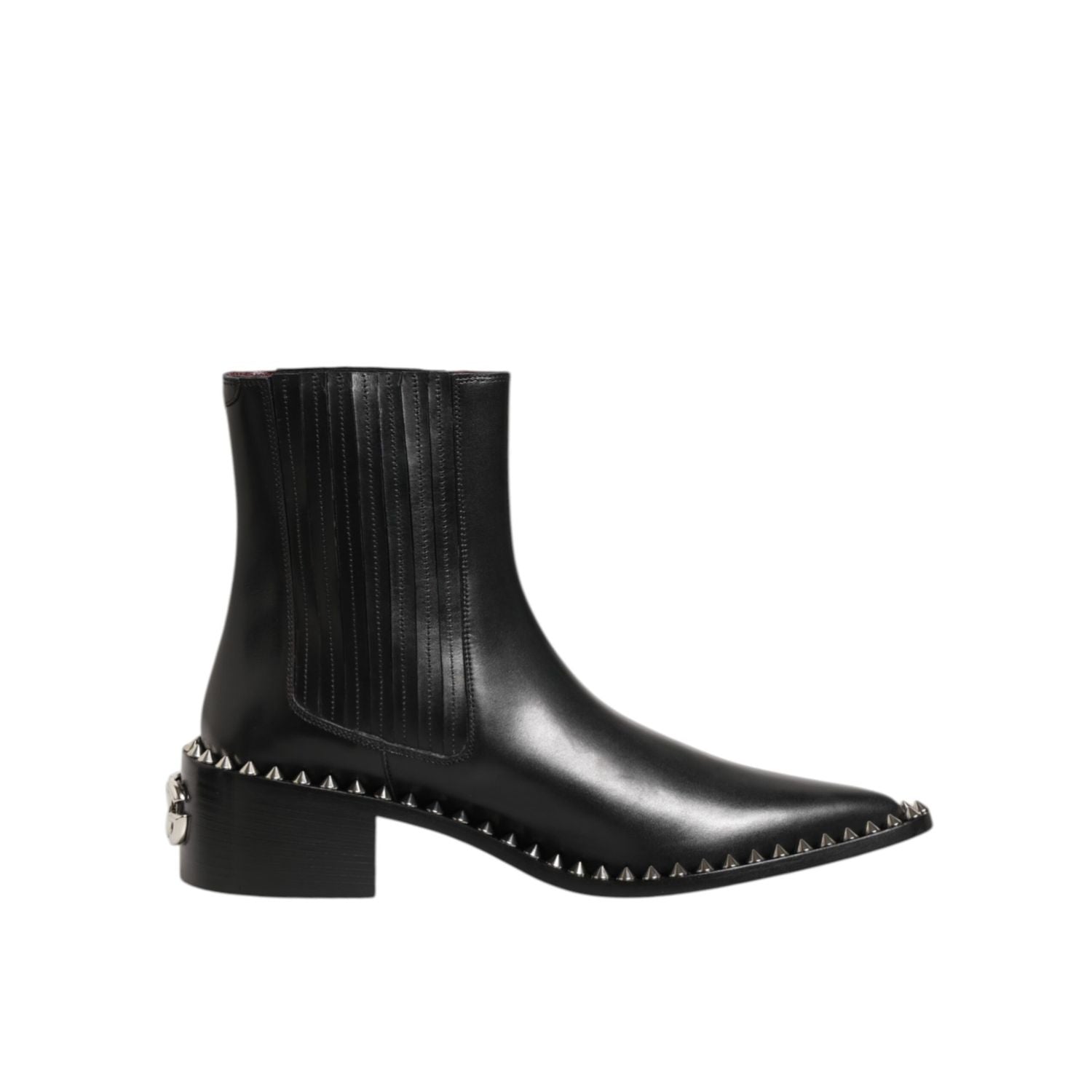 Dolce & Gabbana Black Leather Studded Men Short Boots Shoes