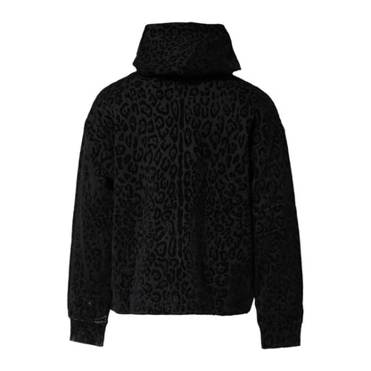 Dolce & Gabbana Black Leopard Full Zip Hooded Sweatshirt Sweater