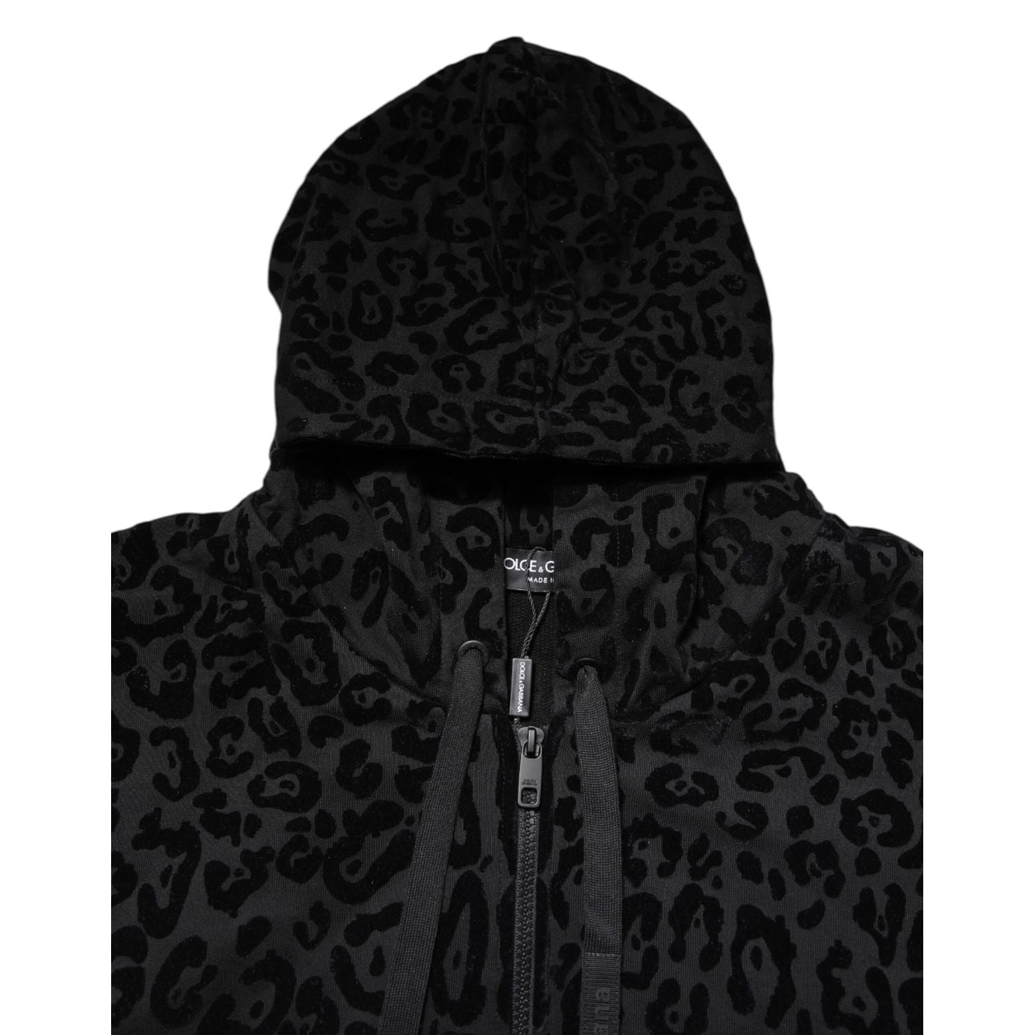 Dolce & Gabbana Black Leopard Full Zip Hooded Sweatshirt Sweater