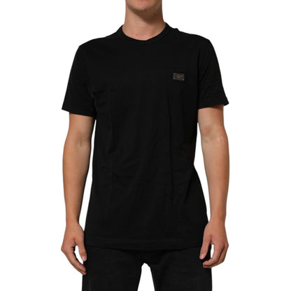 Dolce & Gabbana Black Logo Plaque Cotton Crew Neck T-shirt