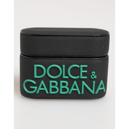 Dolce & Gabbana Black Mint Rubber Logo Embossed Accessory Airpods Case