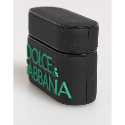 Dolce & Gabbana Black Mint Rubber Logo Embossed Accessory Airpods Case