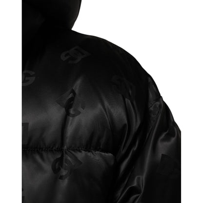 Dolce & Gabbana Black Monogram Logo Puffer Nylon Hooded Jacket