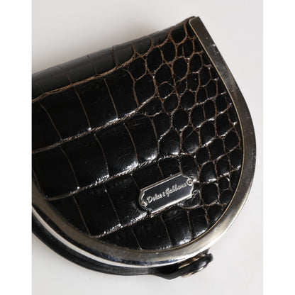 Dolce & Gabbana Black Polished Crocodile Leather Mens Coin Purse Wallet