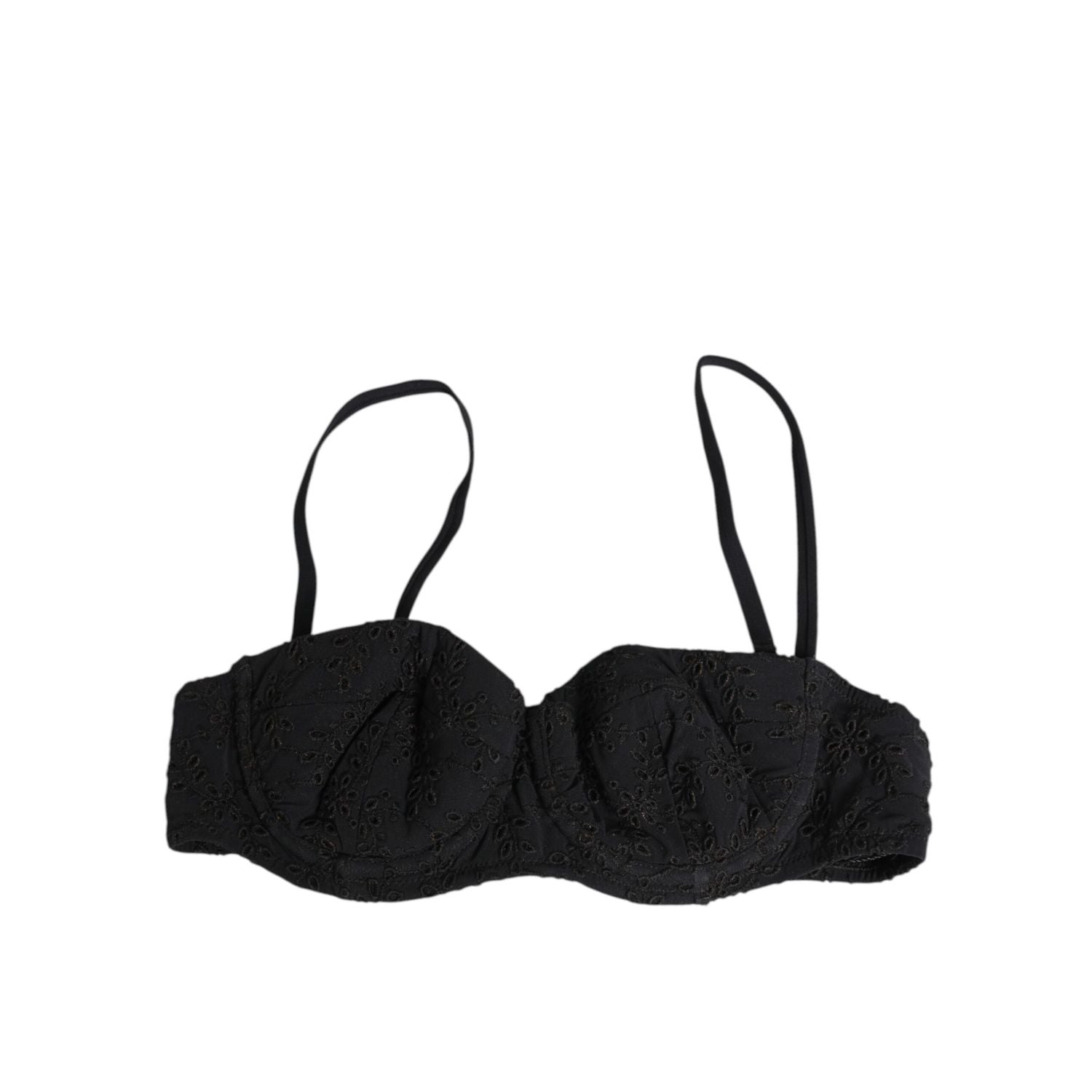 Dolce & Gabbana Black Polyester Embroidered Underwire Bra Underwear