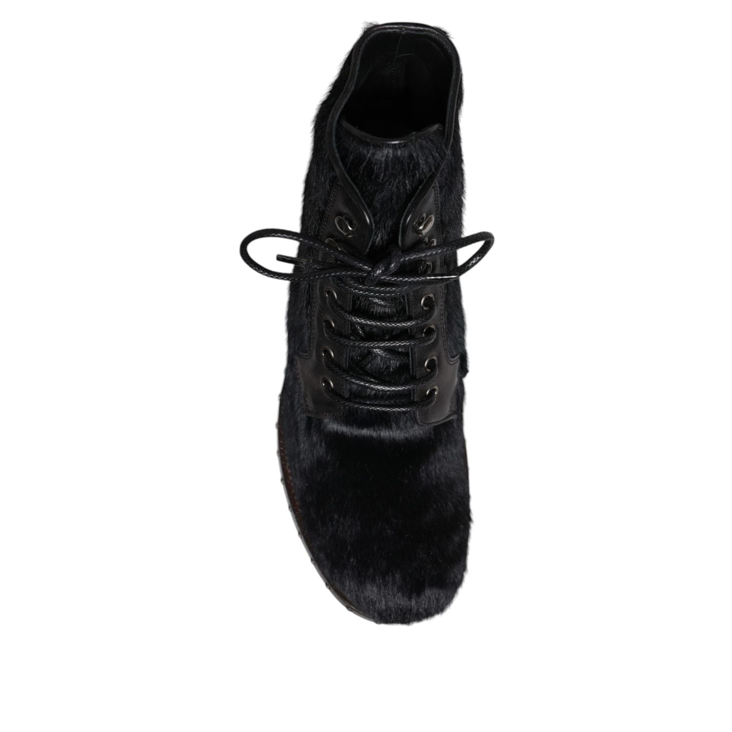 Dolce & Gabbana Black Pony Style Leather Mid Calf Boots Shoes