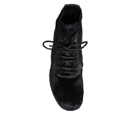 Dolce & Gabbana Black Pony Style Leather Mid Calf Boots Shoes