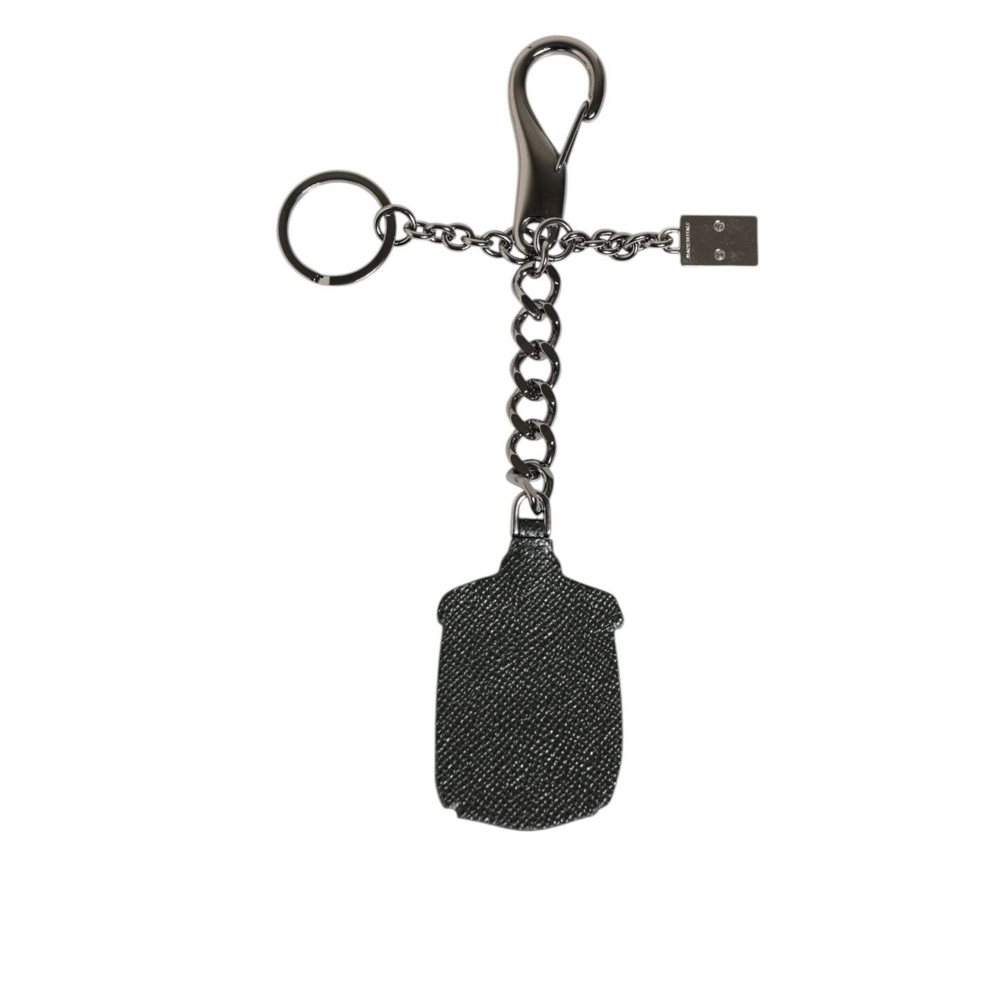 Dolce & Gabbana Black Red Military Leather Patch DG Logo Keychain Keyring